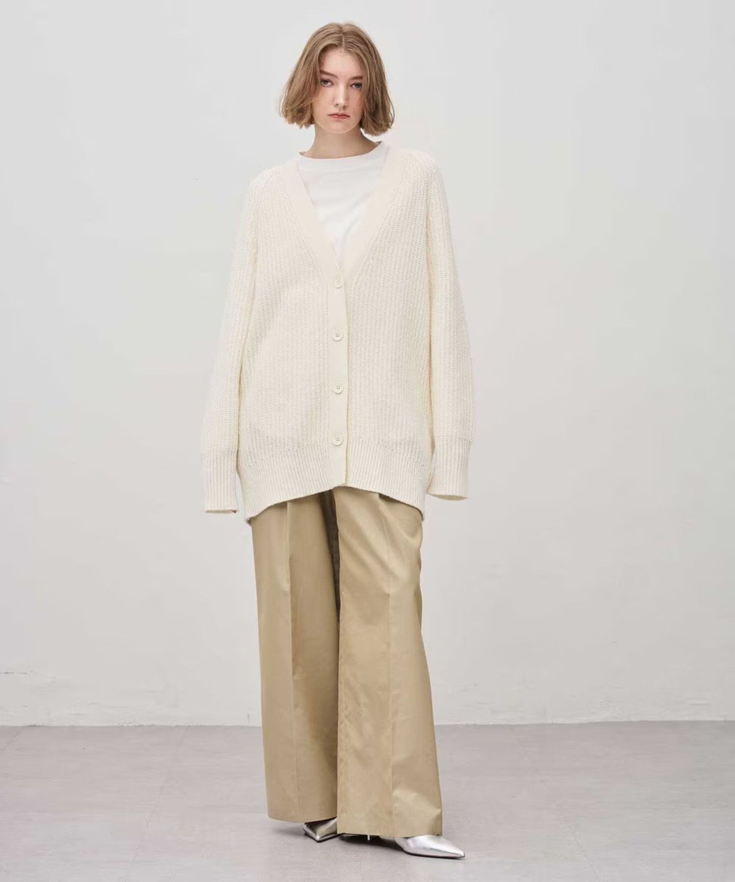 チャンキーニットカーディガン(オフ)ナイロン / ミドルゲージ畦編み / KRUVGW0505