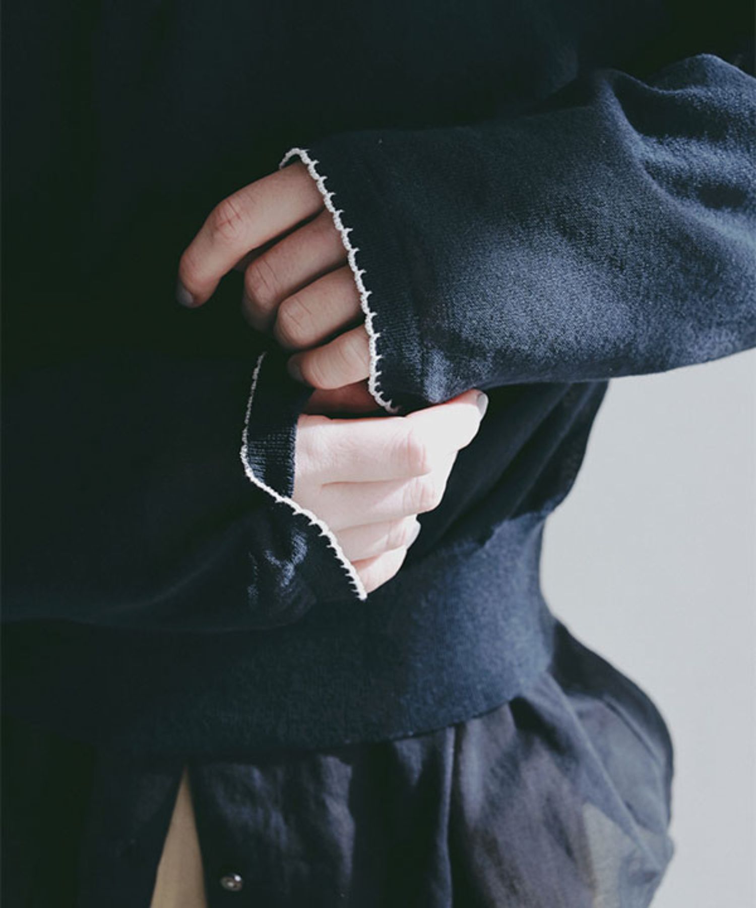 ヘンリーネックシアーニットプルオーバー(ネイビー) 綿 / ウォッシャブル / 手洗い可 / シアー素材 / 1226211066