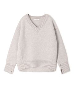 ラムカシミヤ Vネックプルオーバー (ライトグレー) ウール / 袖口スリット /やや厚手 / 伸縮性有り / 12-02-44-02705