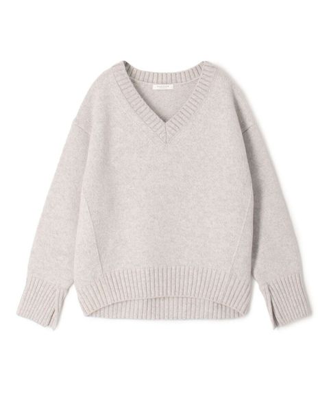 ラムカシミヤ Vネックプルオーバー (ライトグレー) ウール / 袖口スリット /やや厚手 / 伸縮性有り / 12-02-44-02705