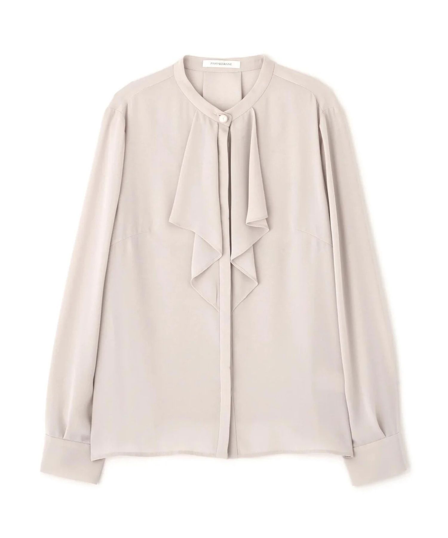 フロントラッフルパールボタンブラウス(ベージュ)ポリエステル / ウォッシャブル / 手洗い可 / ストレッチあり / 裏地無し / 前比翼釦あき / 0315210104