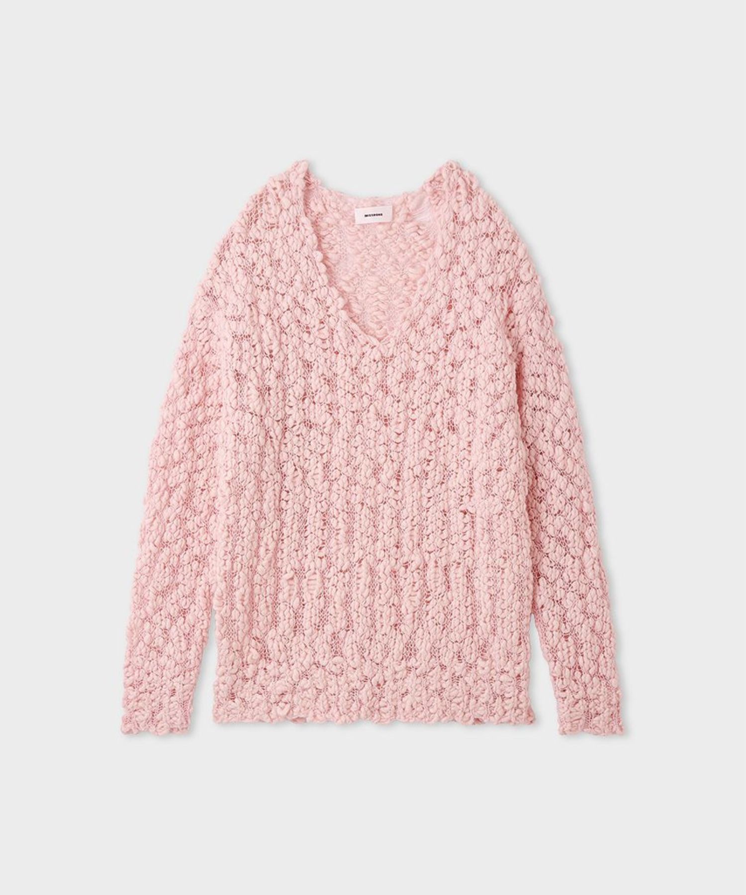 オーバーサイズVネックチャンキーニット(ピンク)羊毛 / 深めVネック / 太めスラブ糸 / MWNT261004