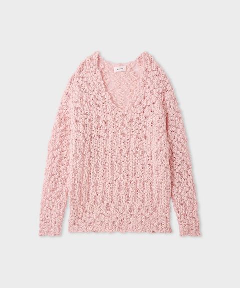 オーバーサイズVネックチャンキーニット(ピンク)羊毛 / 深めVネック / 太めスラブ糸 / MWNT261004