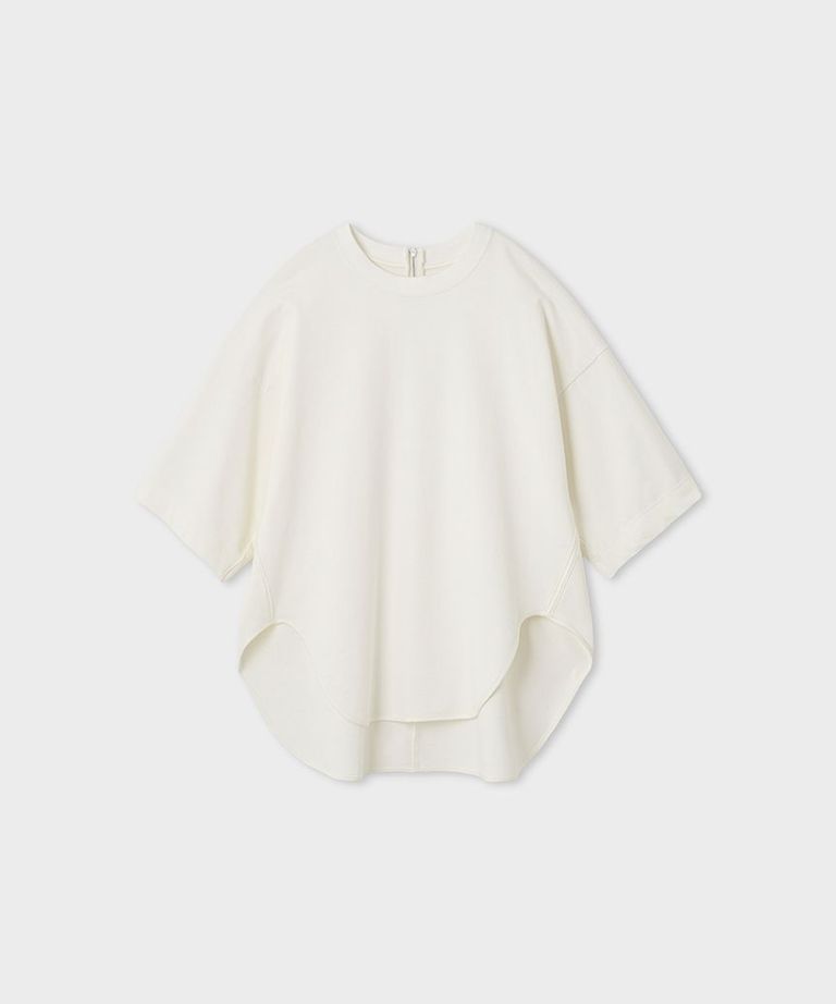 極美品✨エトレ クロップドモックネックTシャツ 洗える ワイド ホワイト 白 Mellow T-シャツ 変形モックネック ALBINIコットン 長袖