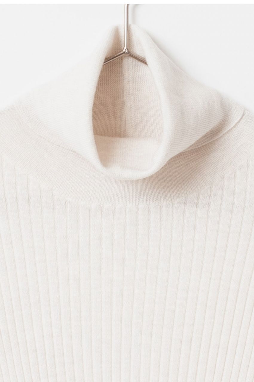 Turtleneck Rib Knit (オフホワイト) 毛 / フィット感有り /Biella Yarn/ 柔らかい   /FN242-11451