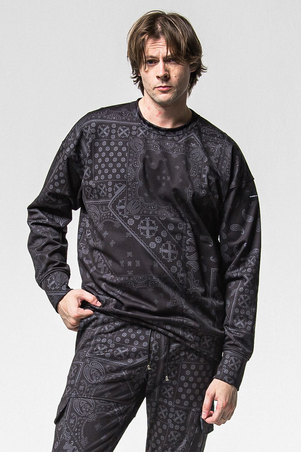 PAISLEY BACK FLEECE DROP TRAINER / 裏起毛 ペイズリー柄 ルーズトレーナー