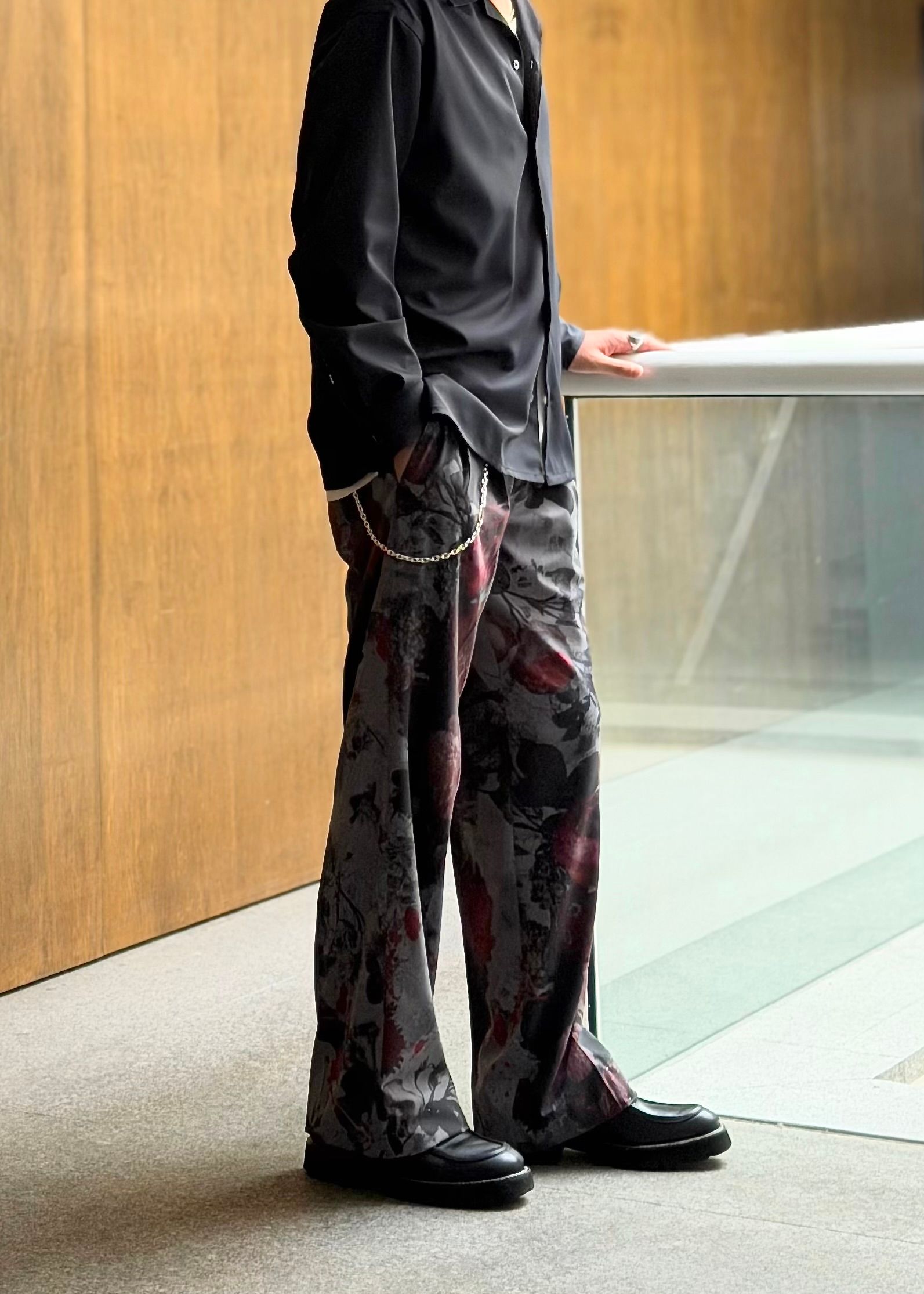 【kiryuyrik】Gray Flora Gabardine Wide Slacks