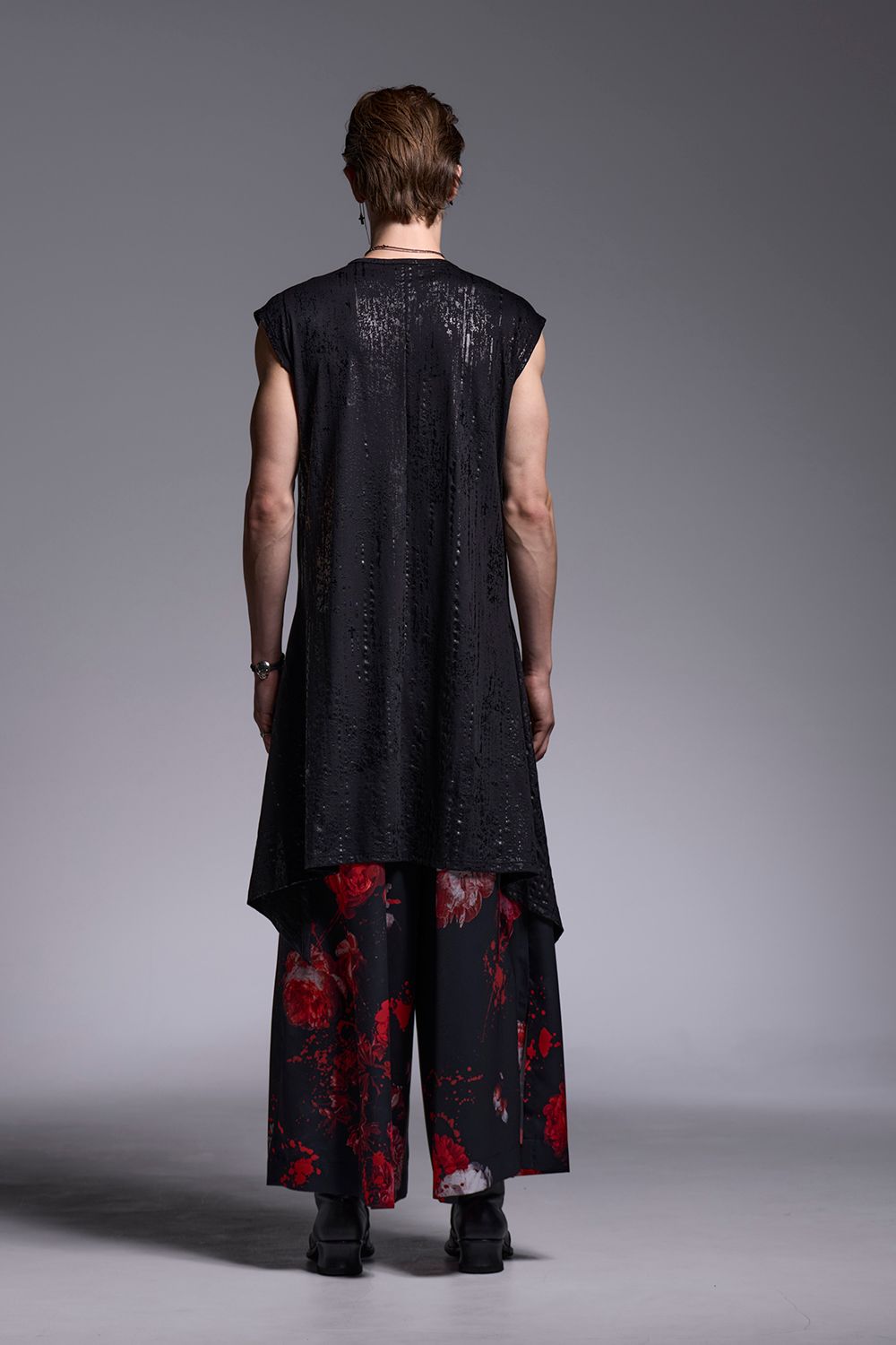 Black Flora Gabardine Wide Tuck Slacks / ブラックフローラギャバジン ワイドタックスラックス