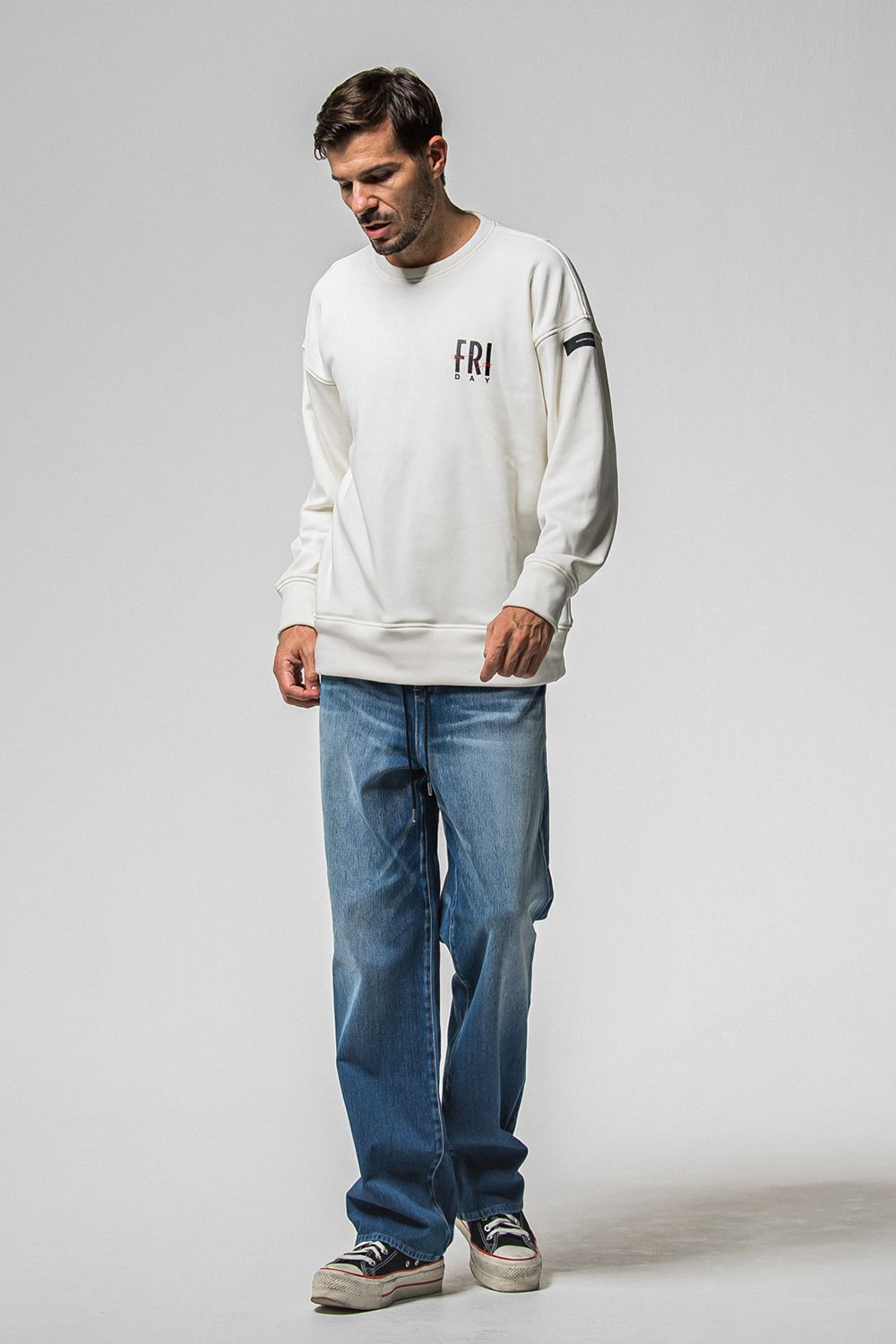 FRIDAY STANDARD LOGO VELOURS FLEECE TRINER / FRIDAYコラボ スタンダードロゴ 裏ベロアフリーストレーナー