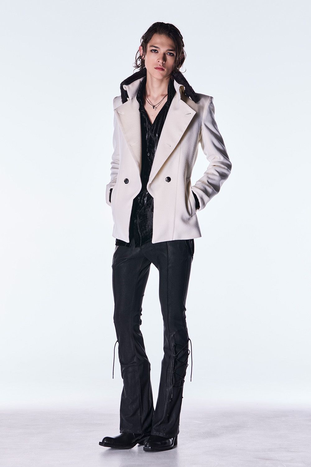 High Tension Jersey Lace Up Flare Pants / コーティング ハイテンション ジャージ レースアップ フレア パンツ