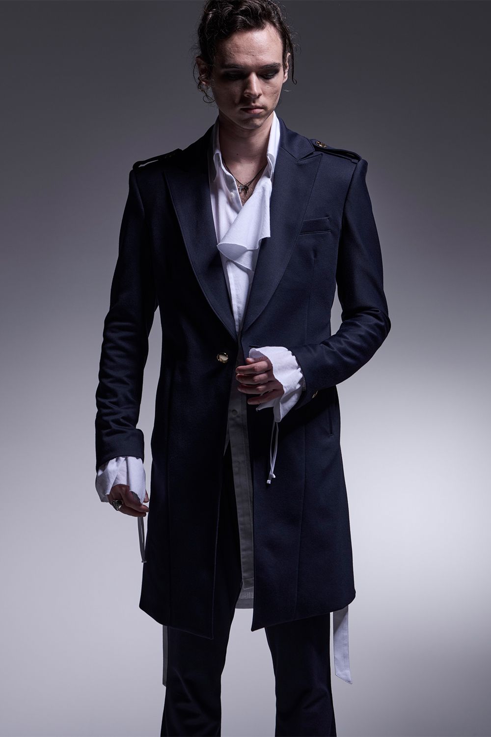 Kersey Jersey Epaulet Peaked Long Jacket / カルゼジャージー  エポーレットロングジャケット