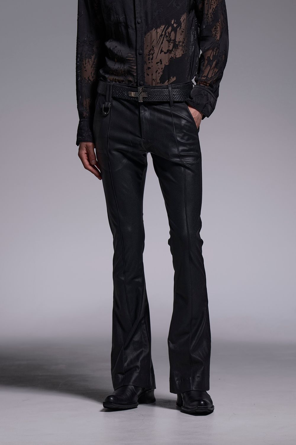 Coating High Tension Jersey Flare Skinny Slacks / コーティング ハイテンションジャージー フレア スキニー スラックス