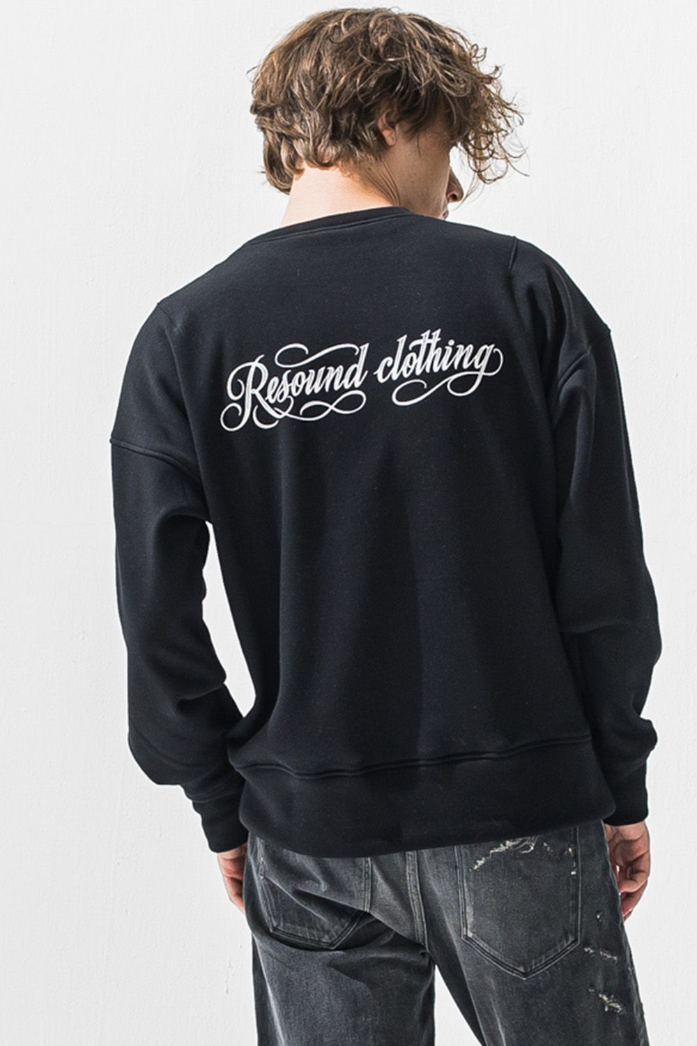 PIN ST RC velours fleece drop trainer / ピンストライプリサウンドロゴ 裏起毛 ベロア フリース ドロップショルダー ルーズトレーナー