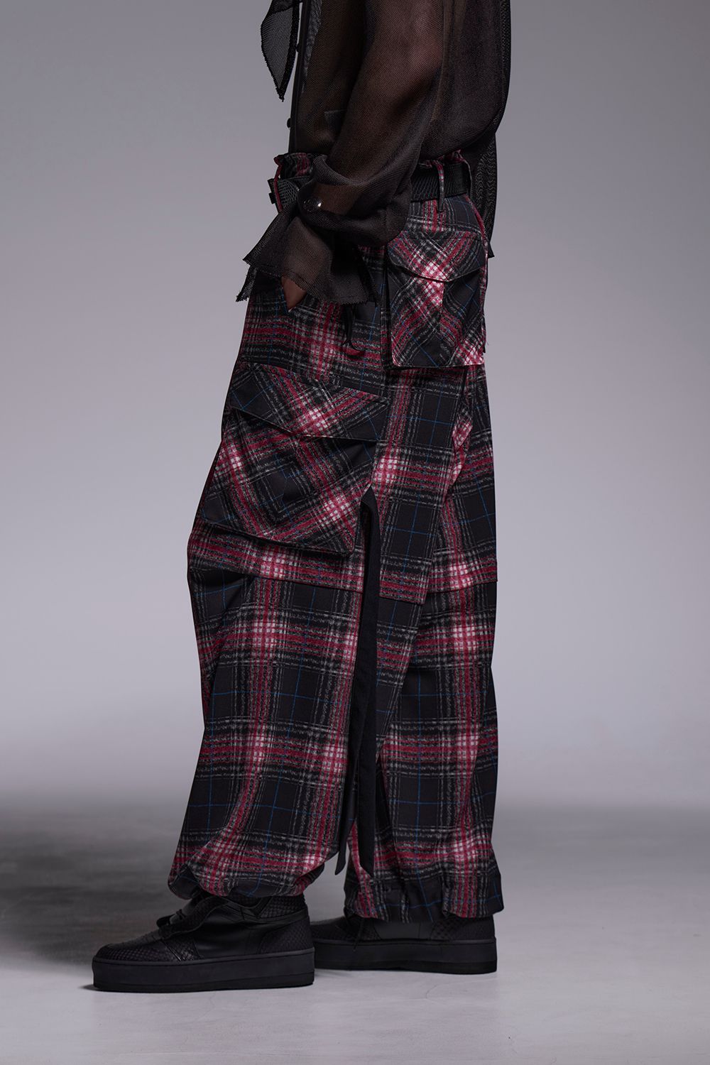 Pink Check Twill Cargo Pants / ピンクチェックツイル カーゴパンツ