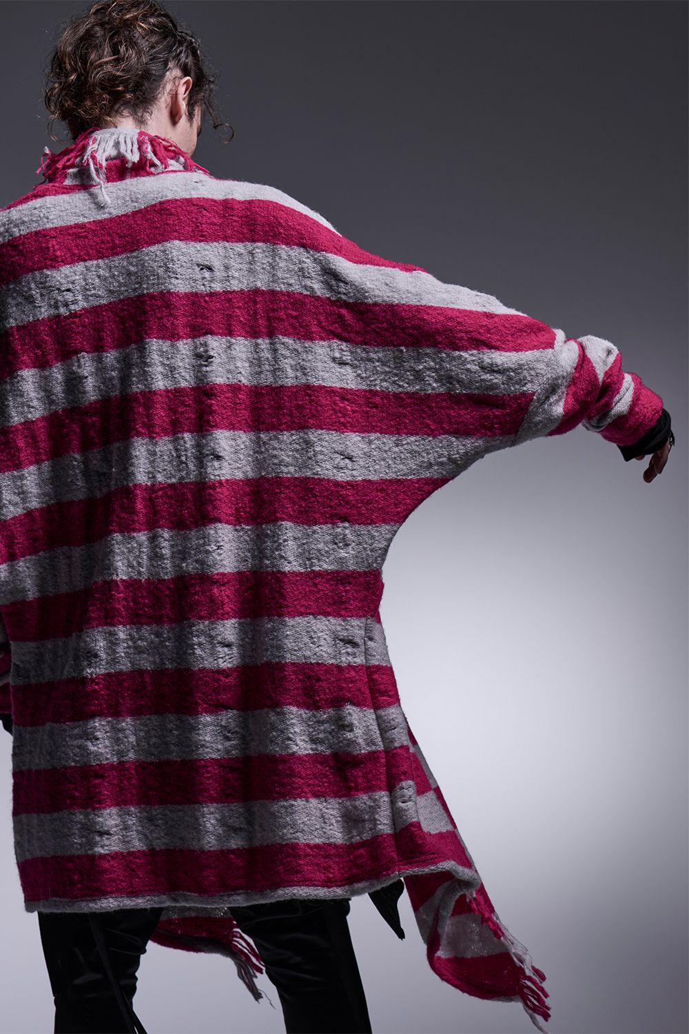 Border Dolman Fringe Cardigan / ボーダー ドルマンフリンジカーディガン
