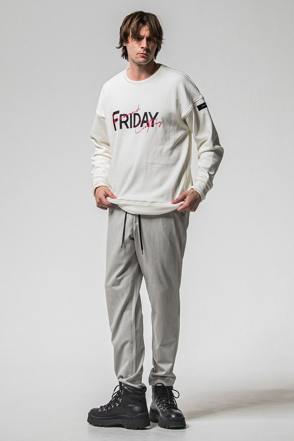 FRIDAY OLD LOGO VELOURS FLEECE TRINER / FRIDAYコラボ オールドロゴ 裏ベロアフリーストレーナー