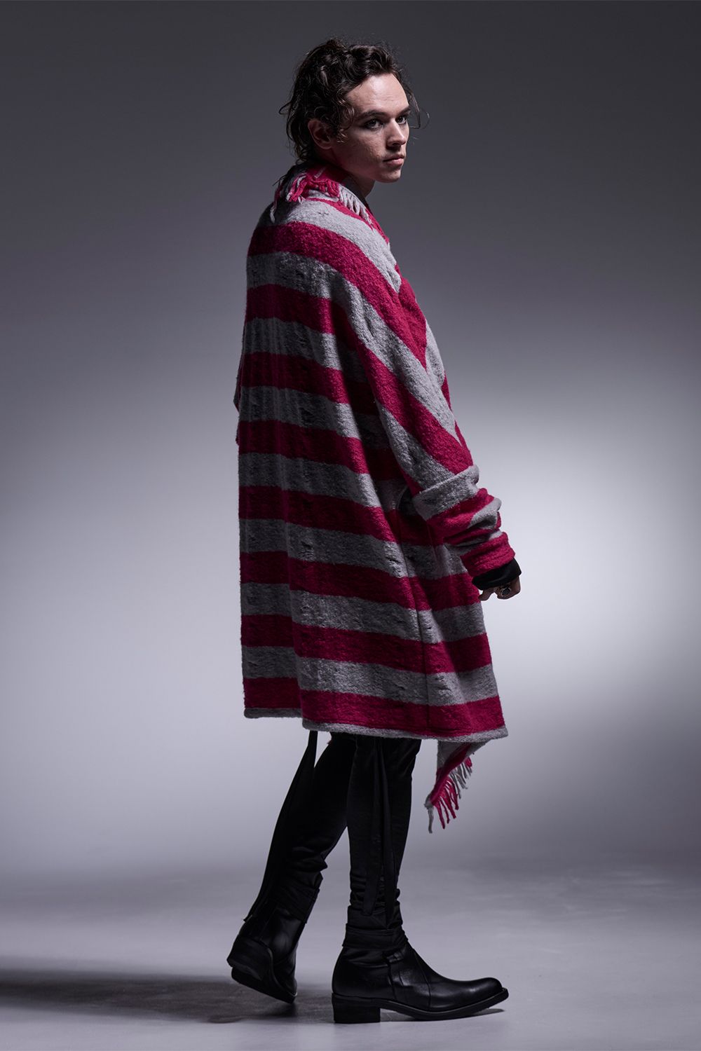 Border Dolman Fringe Cardigan / ボーダー ドルマンフリンジカーディガン