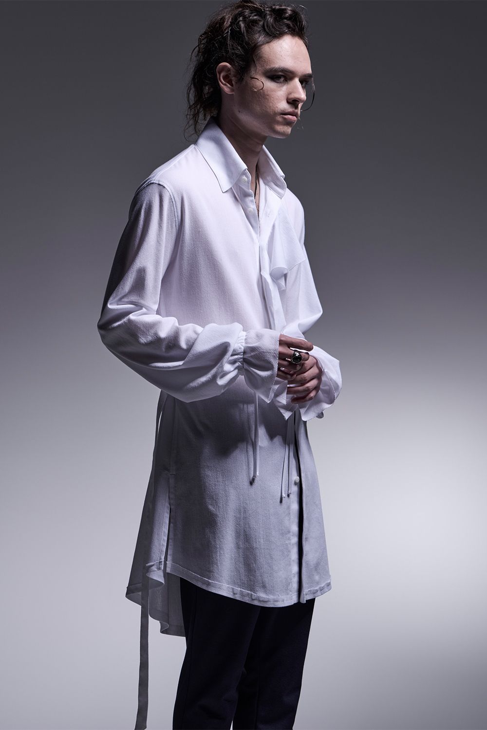 CHIRIMEN Shirring Frill Shirt / 縮緬 シャーリングフリルシャツ