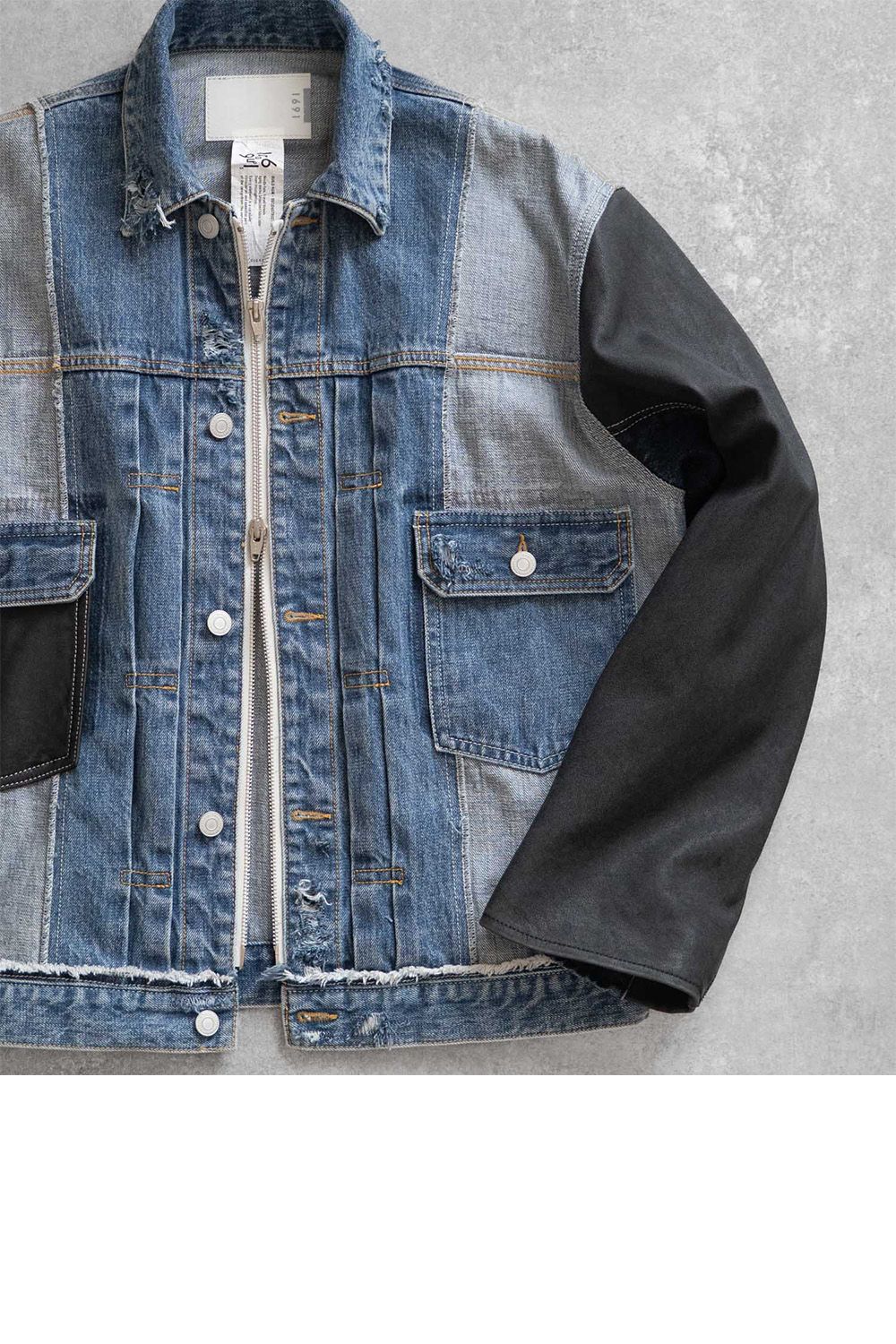 CENTER SEAM JKT×LEATHER DISTRESSED / センターシーム ダメージ加工 デニムジャケット レザー