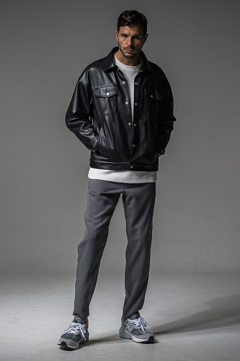 LEATHER OVER 3RD G / オーバーサイズ エコレザーGジャン