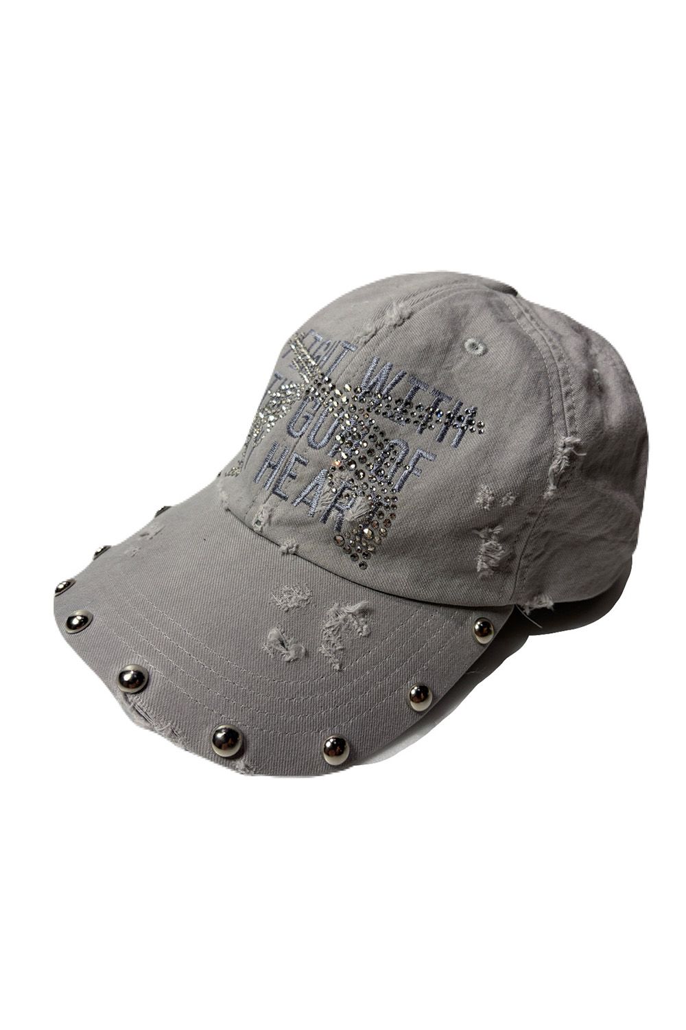B.B CAP DA/EM/ST/CR / ベースボールキャップ ダメージ&エンブロイダリー クロスガンクリスタル