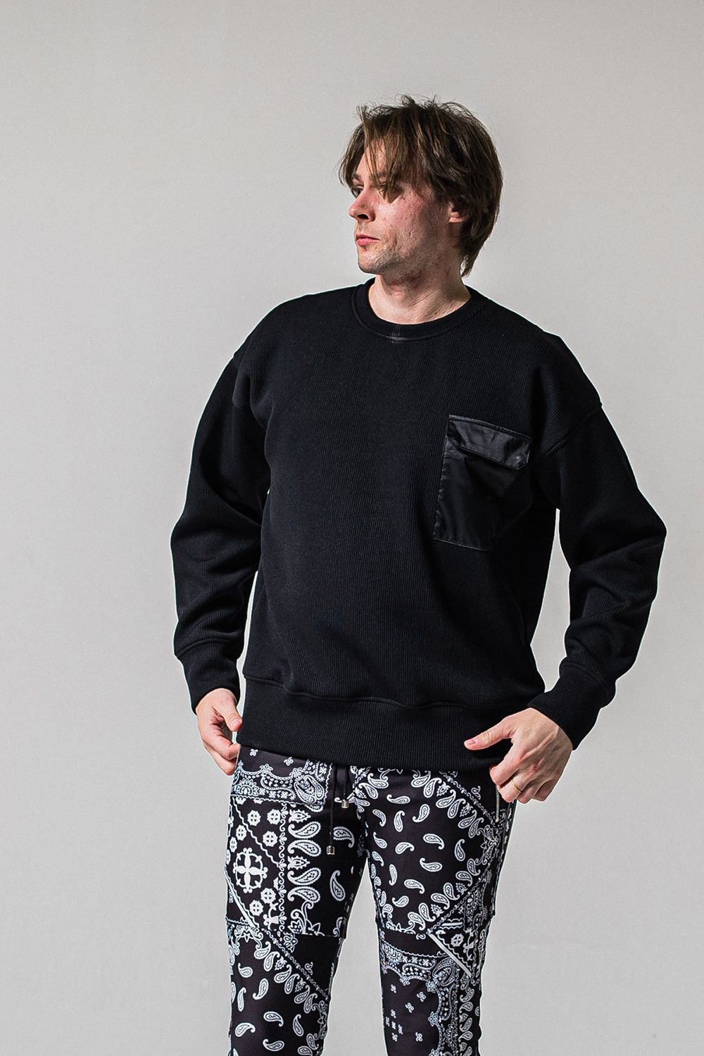 AZE MILITARY DROP TRAINER / 畔編み ミリタリー ドロップ トレーナー