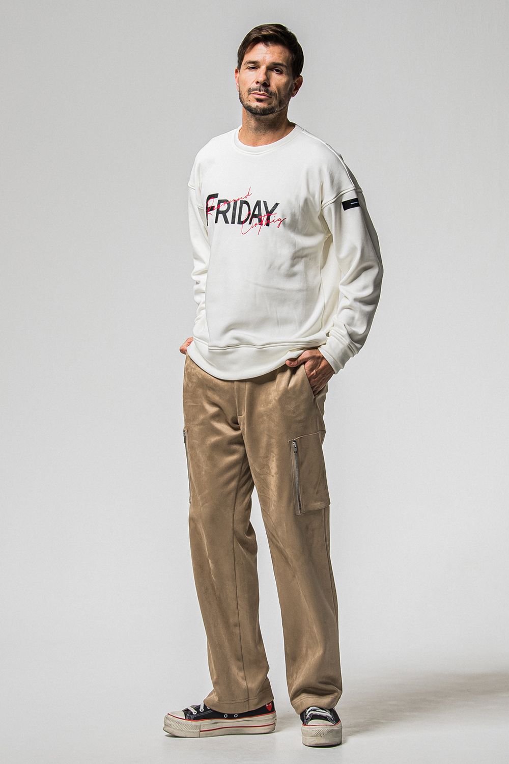 FRIDAY OLD LOGO VELOURS FLEECE TRINER / FRIDAYコラボ オールドロゴ 裏ベロアフリーストレーナー