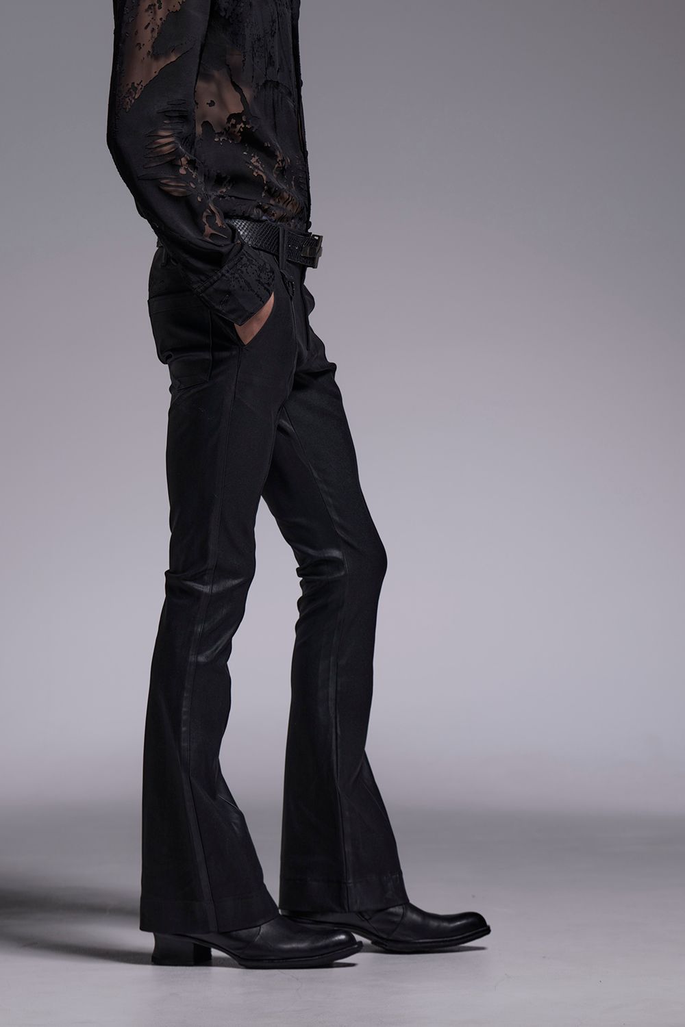 Coating High Tension Jersey Flare Skinny Slacks / コーティング ハイテンションジャージー フレア スキニー スラックス