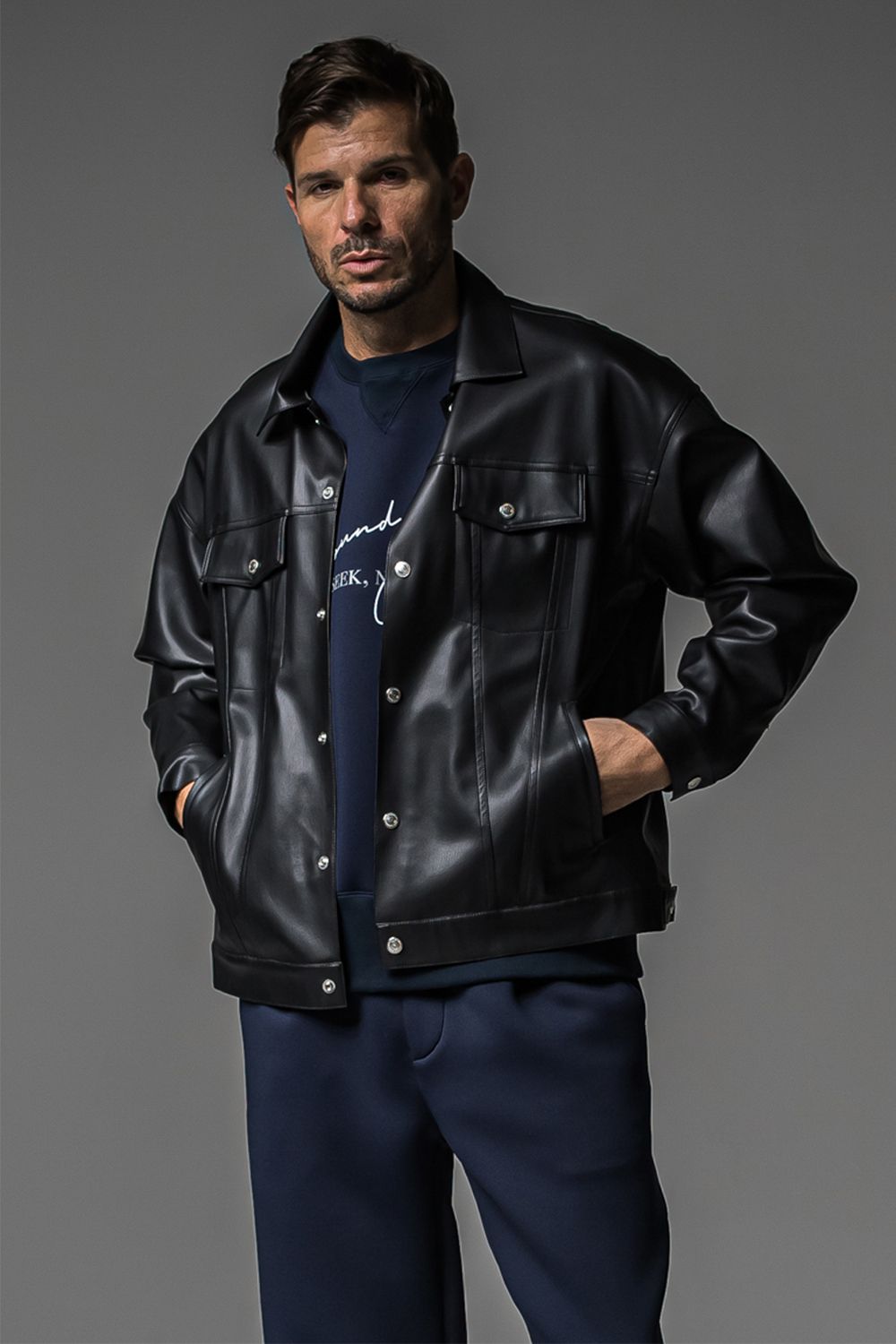 LEATHER OVER 3RD G / オーバーサイズ エコレザーGジャン