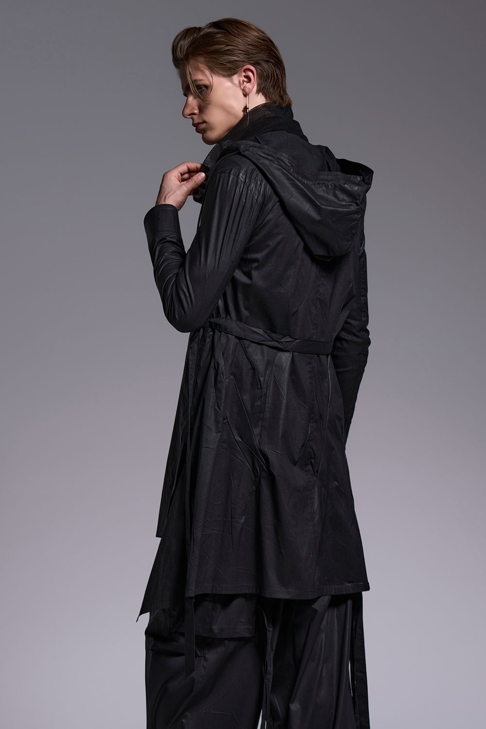 Coating Lawn Flare Hoodie Coat / コーティングローン フレア フーディー コート