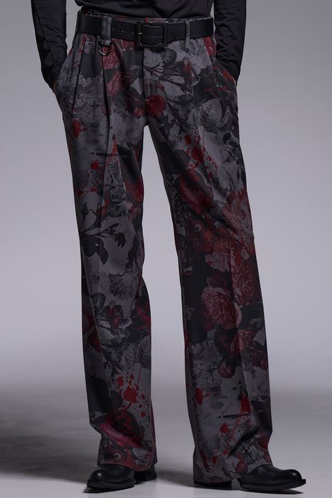 Gray Flora Gabardine Wide Slacks / グレー フローラ ギャバジン ワイドスラックス