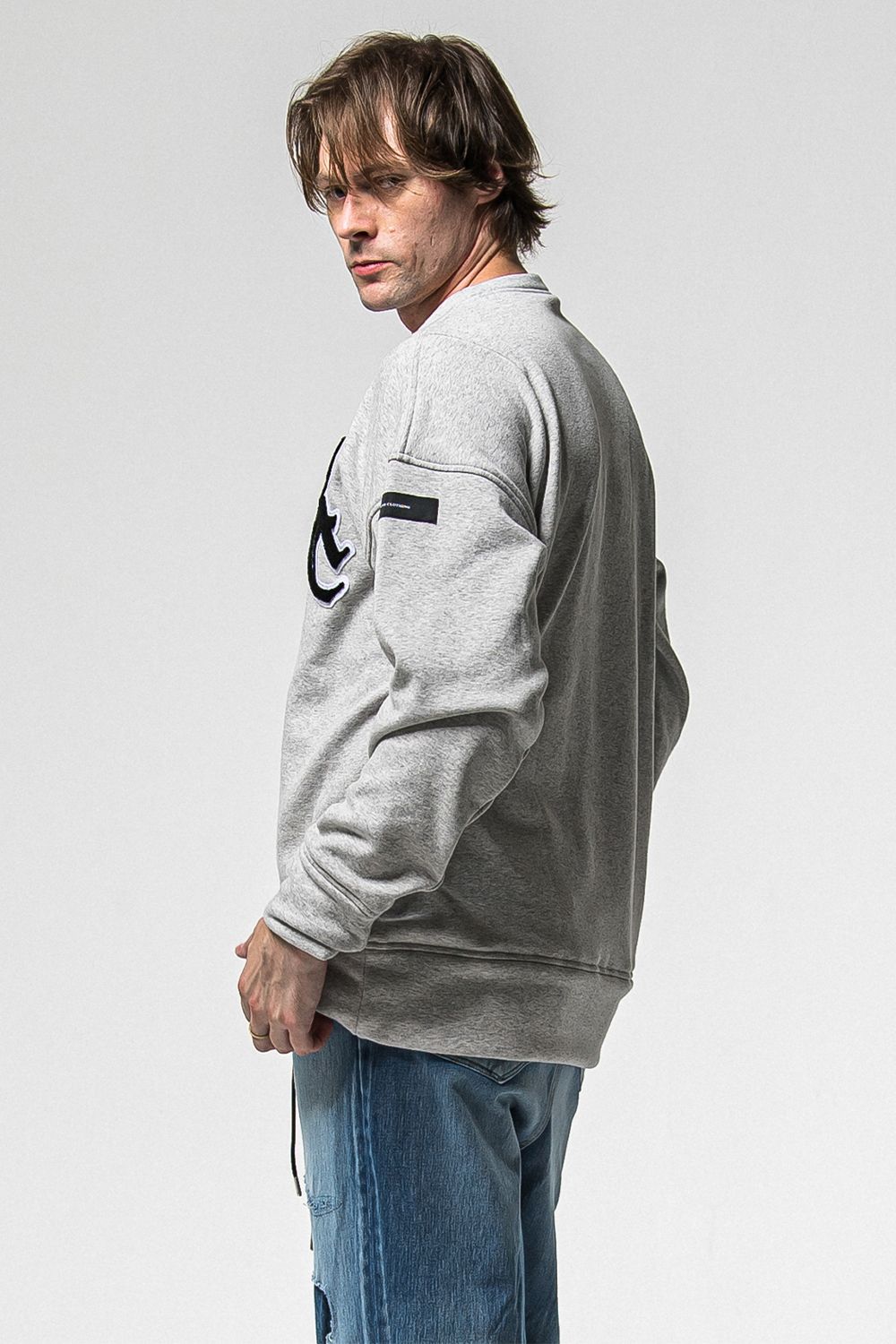 RC CHENILLE VELOURS FLEECE DROP TRINER / RC サガラ刺繍ワッペン ベロア フリース ドロップ トレーナー