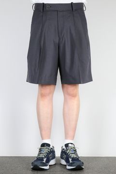 ORGANIC WOOL 2/80 TROPICAL DOUBLE PLEATED CLASSIC WIDE SHORTS / オーガニックウール  ダブルプリーテッド クラシック ワイド ショートパンツ