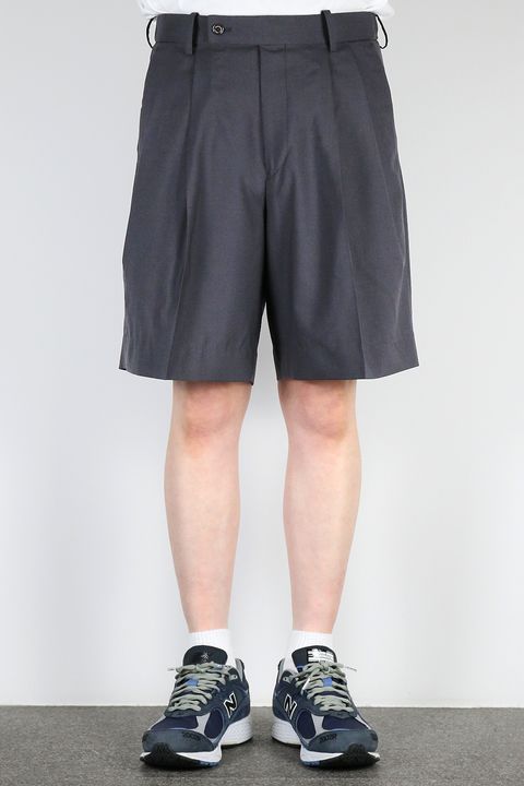 ORGANIC WOOL 2/80 TROPICAL DOUBLE PLEATED CLASSIC WIDE SHORTS / オーガニックウール  ダブルプリーテッド クラシック ワイド ショートパンツ