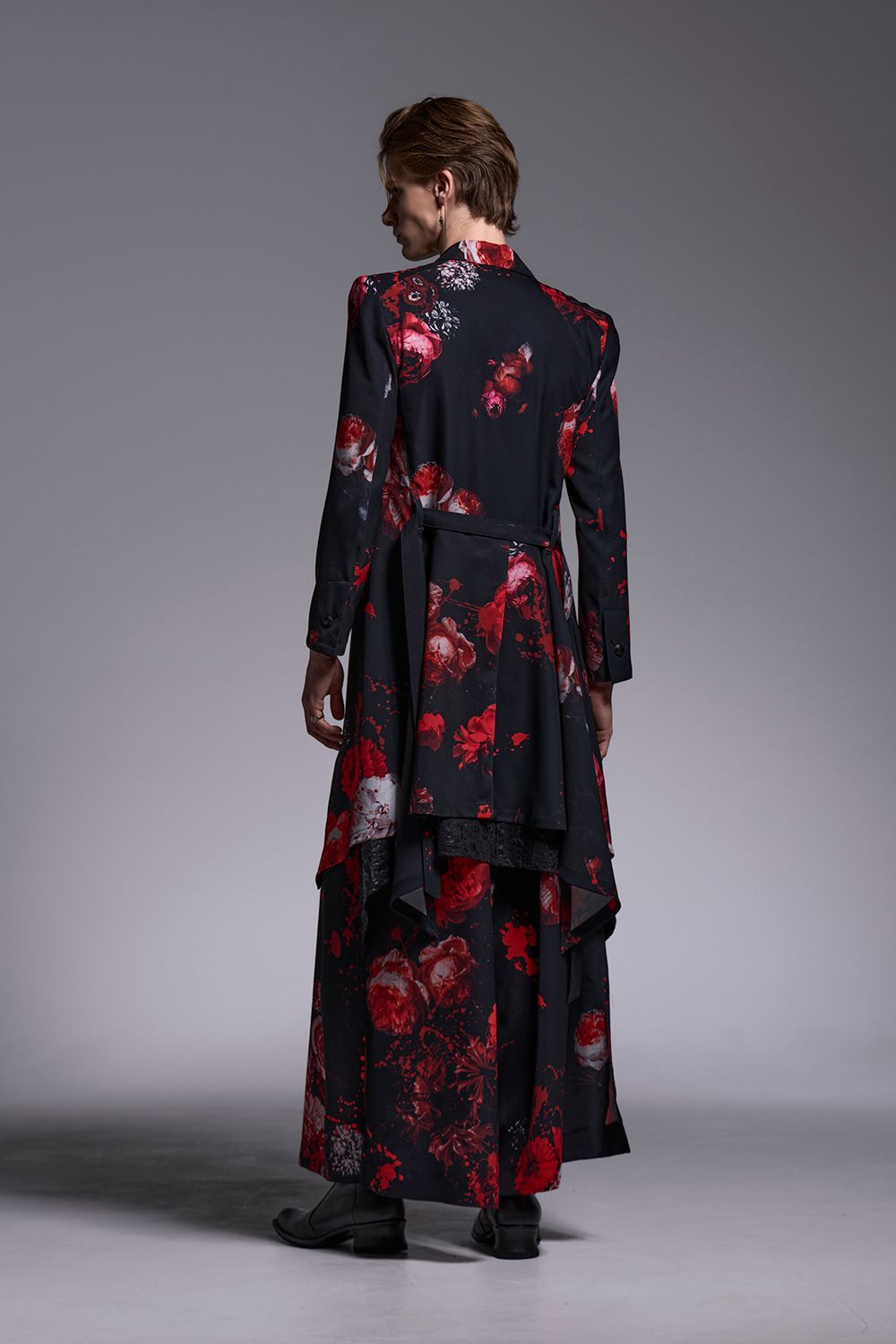 Black Flora Gabardine Flare Jacket / ブラックフローラギャバジン ロングジャケット