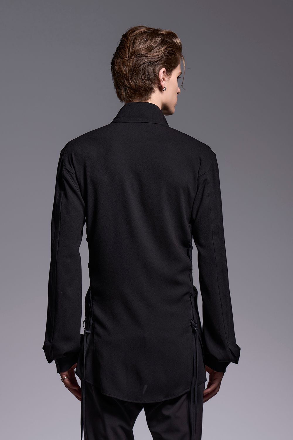 Crape Lace Up Single Frill Shirts / クレープ レースアップ シングル フリルシャツ