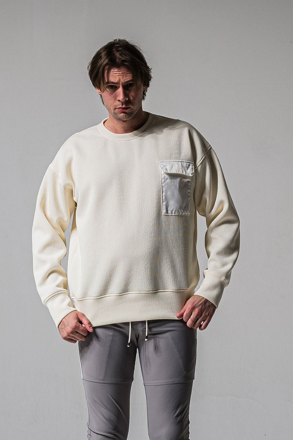 AZE MILITARY DROP TRAINER / 畔編み ミリタリー ドロップ トレーナー