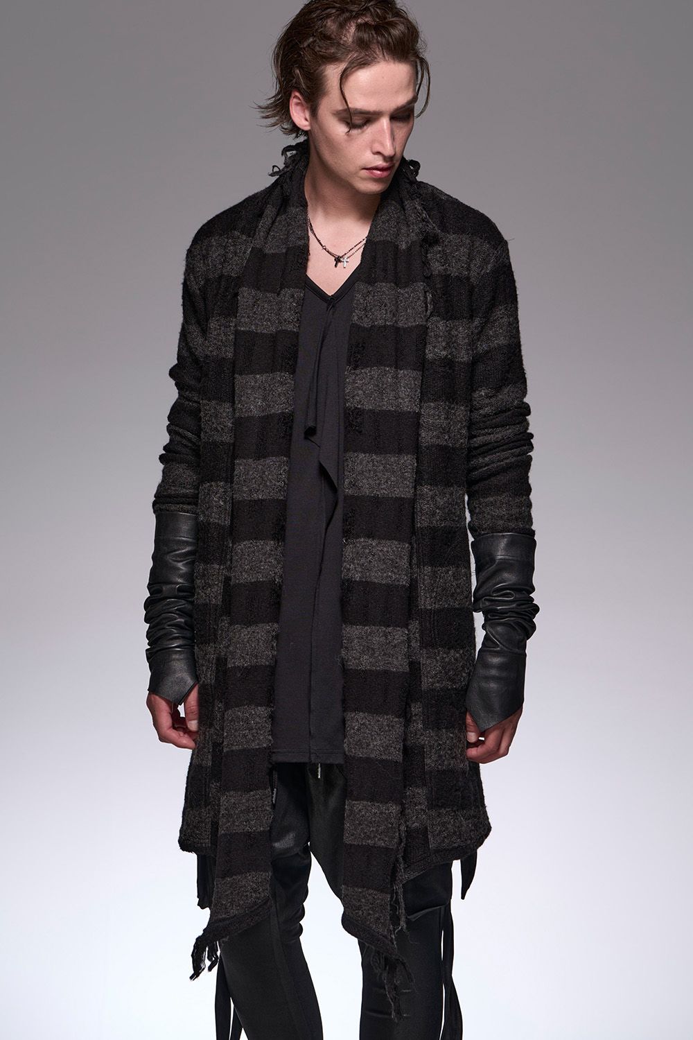 Damage Border Shawl Cardigan / ダメージボーダー ニット ショール カーディガン