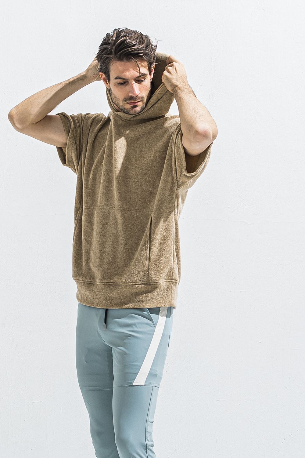 PILE HALF HOODIE / オーバーサイズ ハーフスリーブ パイル フーディー