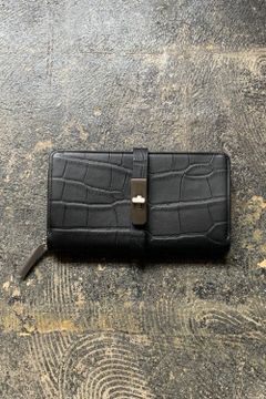 Round Long WALLET BLACK ×S/SILIVER METAL - Emboss Crocodile