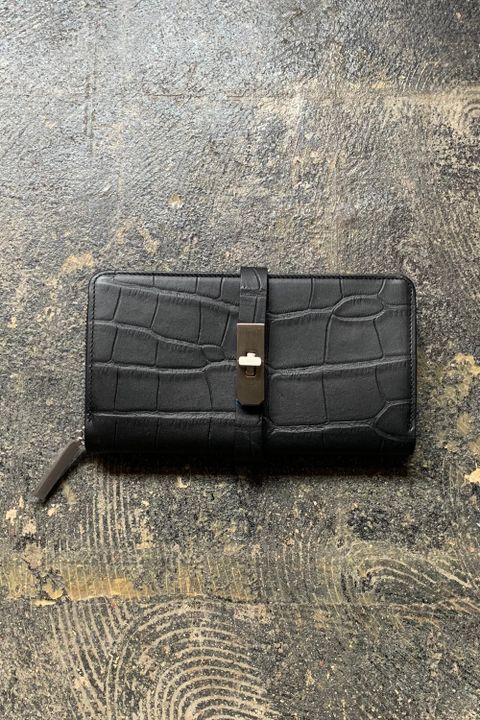 Round Long WALLET BLACK ×S/SILIVER METAL - Emboss Crocodile