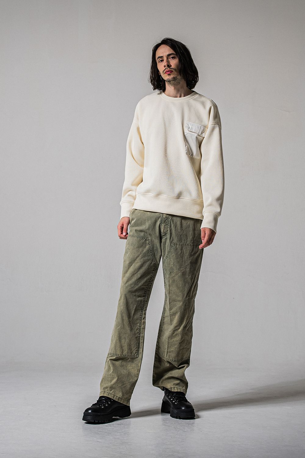 AZE MILITARY DROP TRAINER / 畔編み ミリタリー ドロップ トレーナー