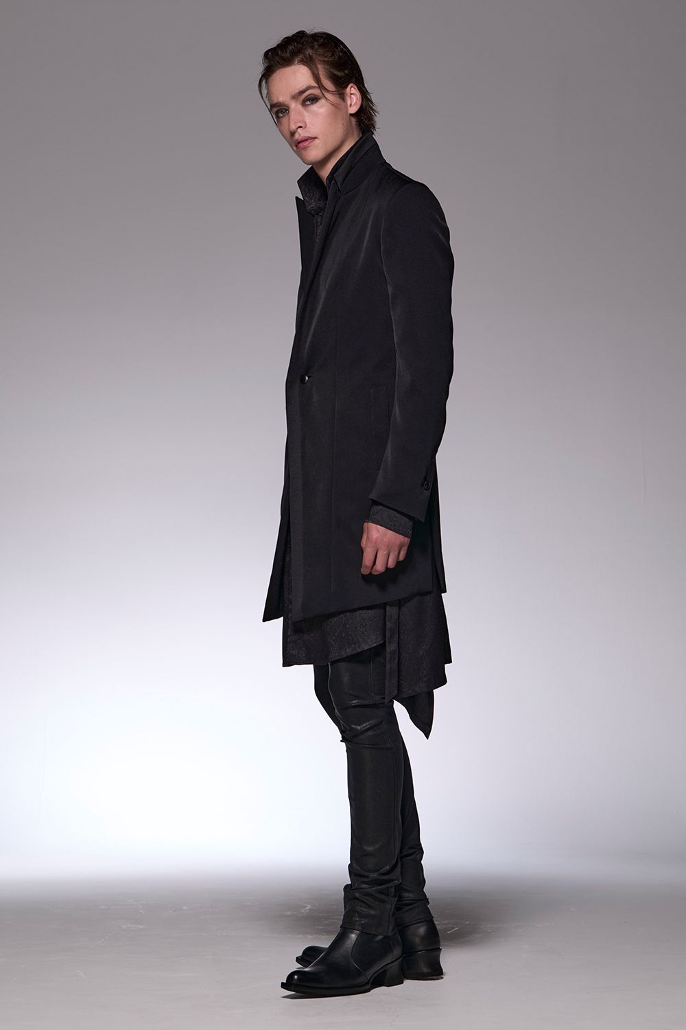 Suede Satin Trimming Peaked Jacket / スエード サテン トリミング ピークドジャケット