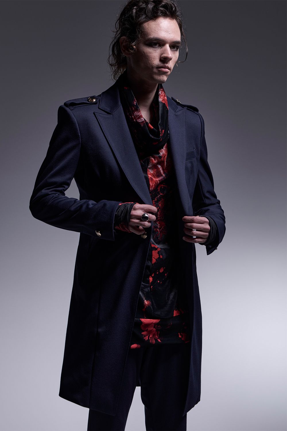 Kersey Jersey Epaulet Peaked Long Jacket / カルゼジャージー  エポーレットロングジャケット