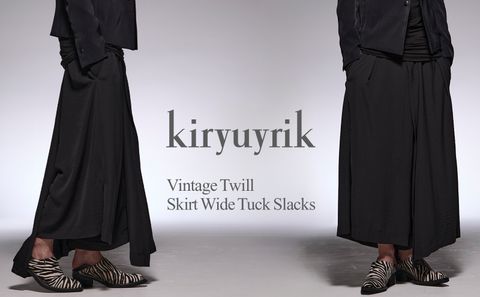 【kiryuyrik】Vintage Twill Skirt Wide Tuck Slacks