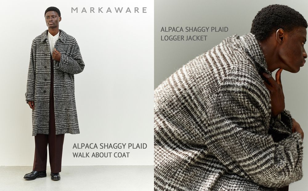【MARKAWARE】ALPACA SHAGGY PLAID LOGGER JACKET & WALK ABOUT COAT