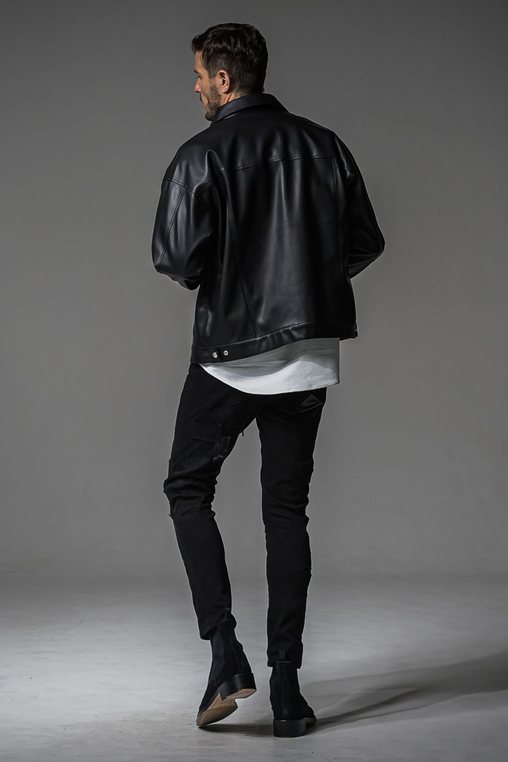 LEATHER OVER 3RD G / オーバーサイズ エコレザーGジャン