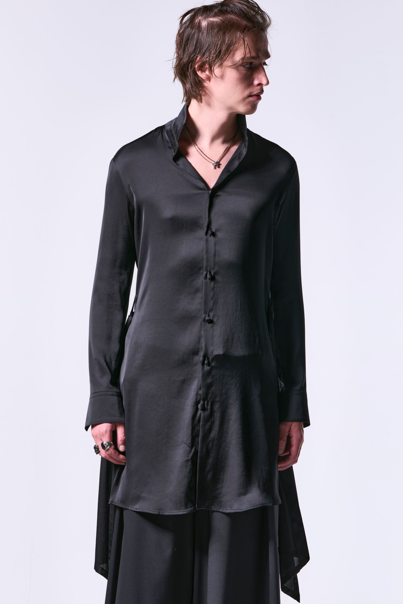 Vintage Satin Stand Collar Flare Shirt / ヴィンテージサテン スタンドカラーフレアシャツ