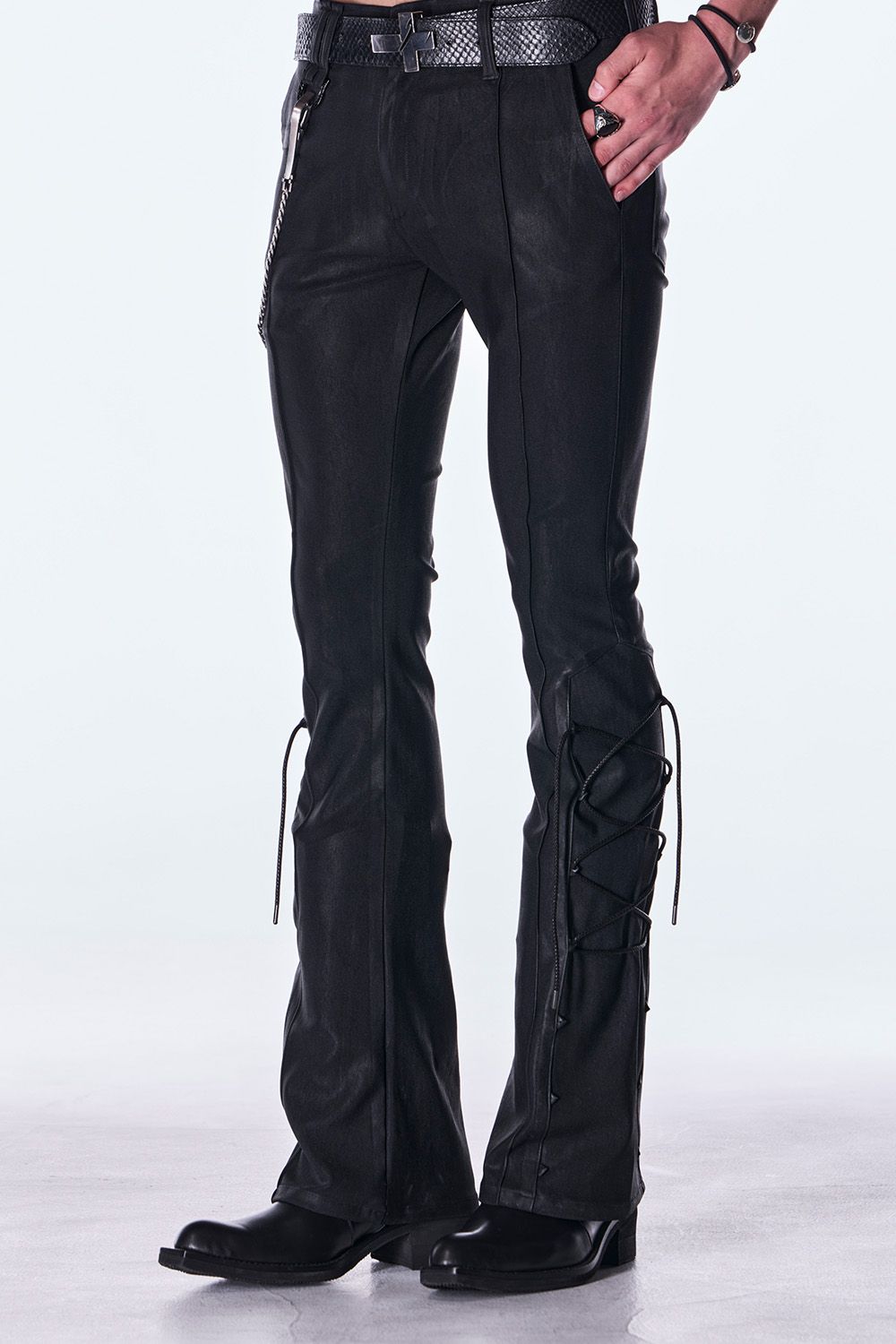 High Tension Jersey Lace Up Flare Pants / コーティング ハイテンション ジャージ レースアップ フレア パンツ