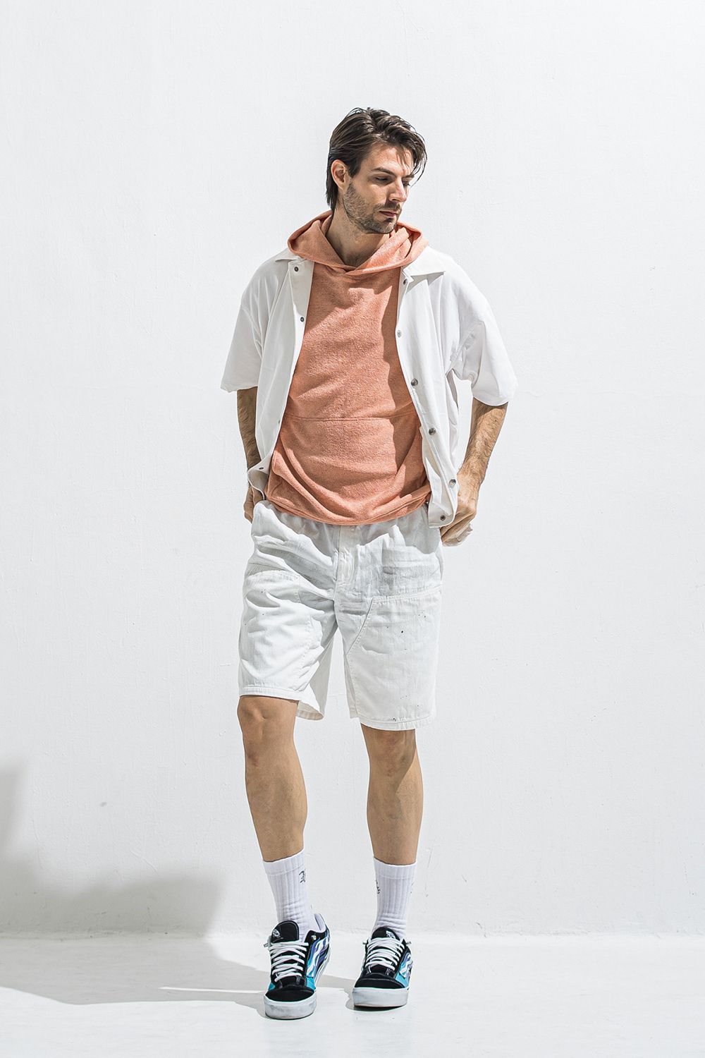 PILE HALF HOODIE / オーバーサイズ ハーフスリーブ パイル フーディー